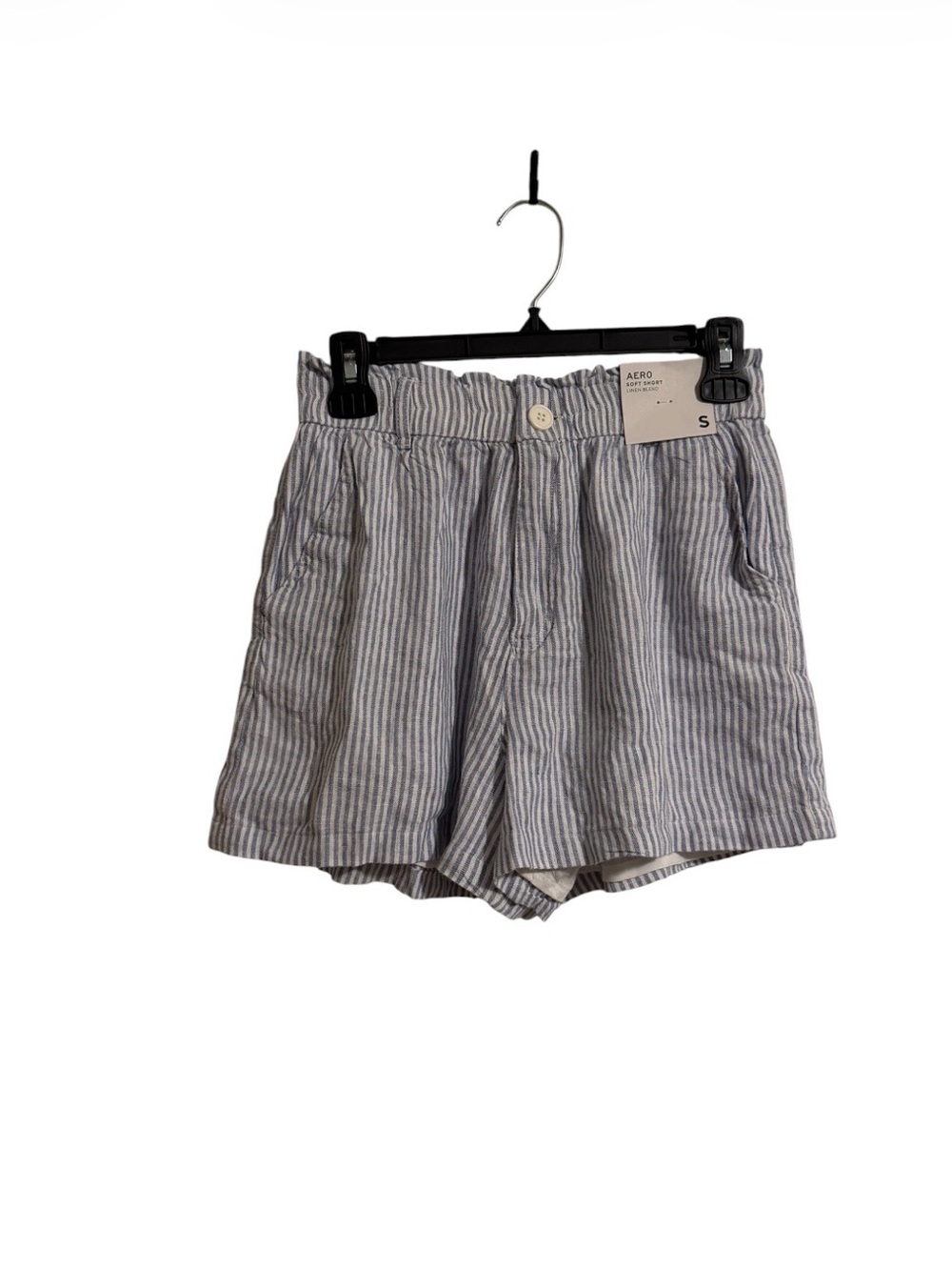 Aero Blue & White Striped Paperbag Waist Shorts - S